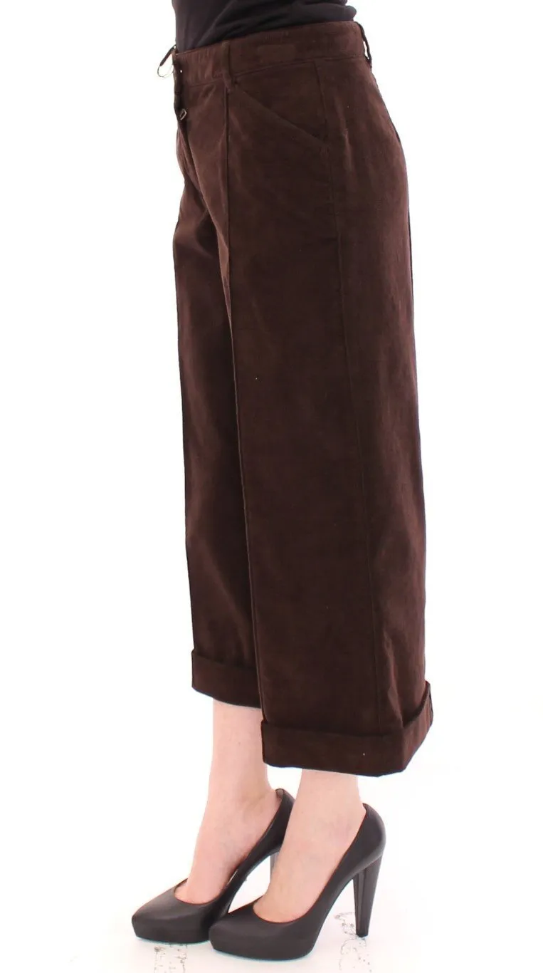 Brown Cotton Cropped Corduroys Jeans Pants
