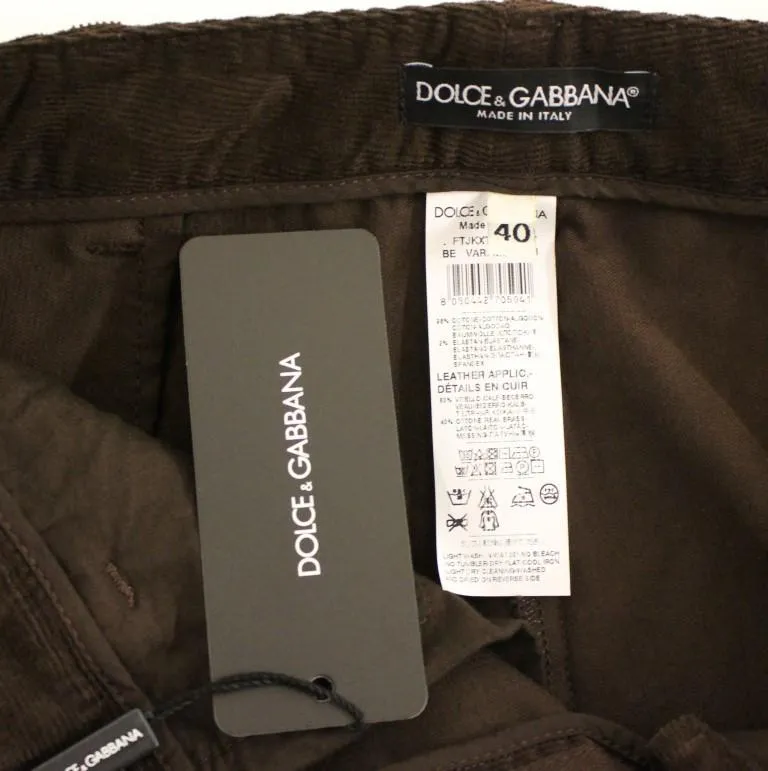 Brown Cotton Cropped Corduroys Jeans Pants