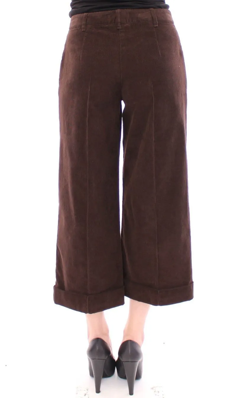 Brown Cotton Cropped Corduroys Jeans Pants