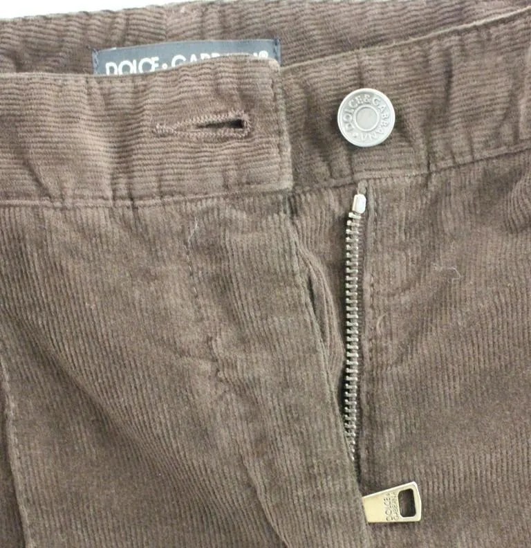 Brown Cotton Cropped Corduroys Jeans Pants