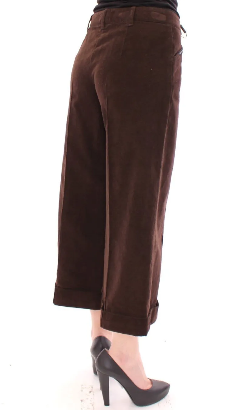Brown Cotton Cropped Corduroys Jeans Pants
