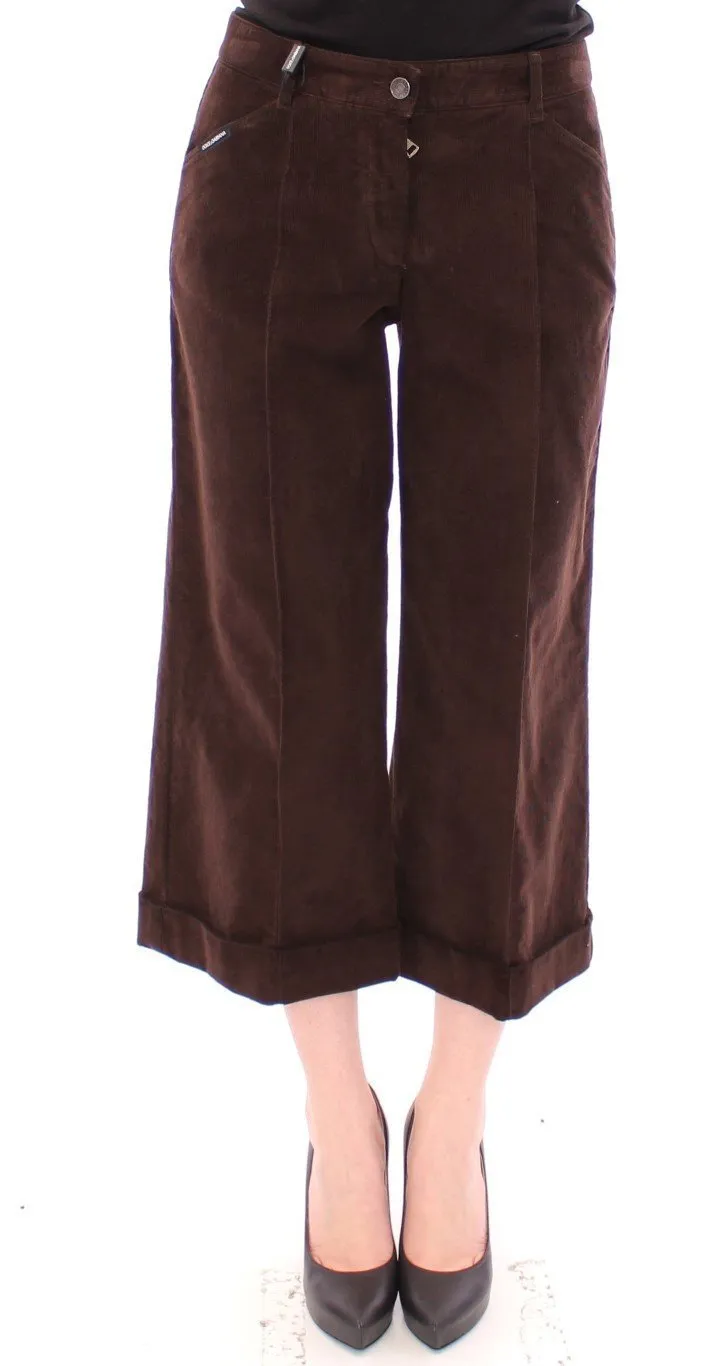 Brown Cotton Cropped Corduroys Jeans Pants