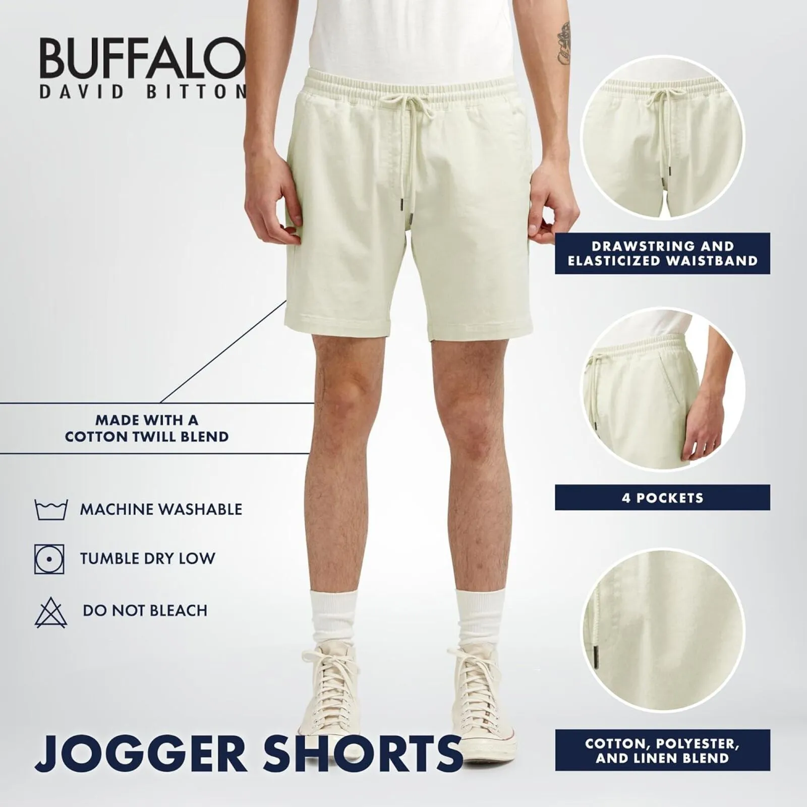 Buffalo David Bitton Men's Higgers Cotton Twill Blend Shorts Milk Off White 38