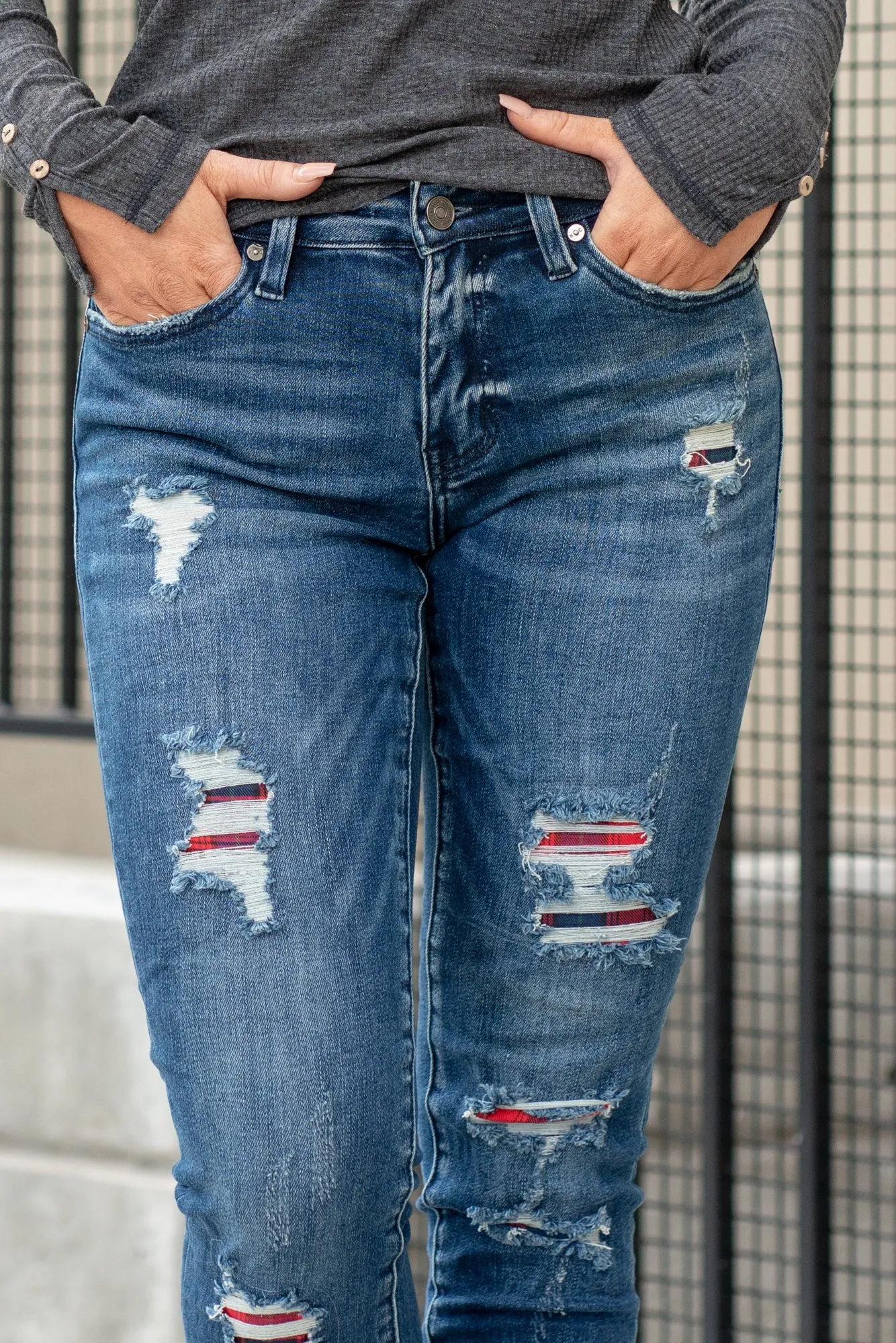 Buffalo Plaid Mid Rise Skinny