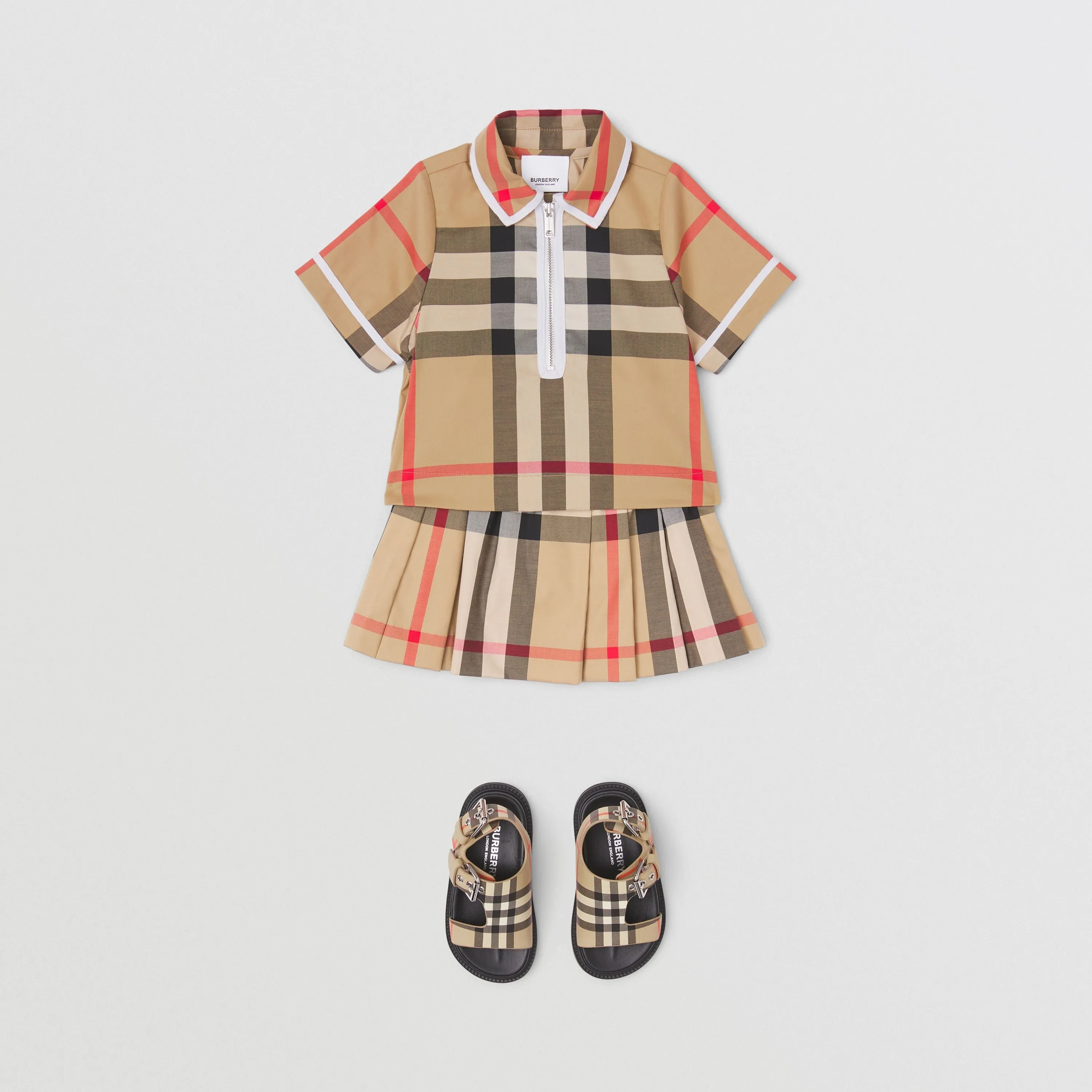 Burberry Baby Check Stretch Cotton Zip-front Shirt