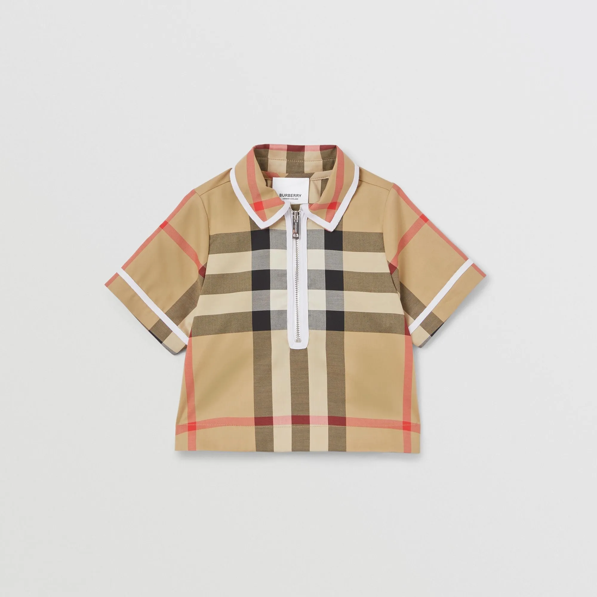 Burberry Baby Check Stretch Cotton Zip-front Shirt