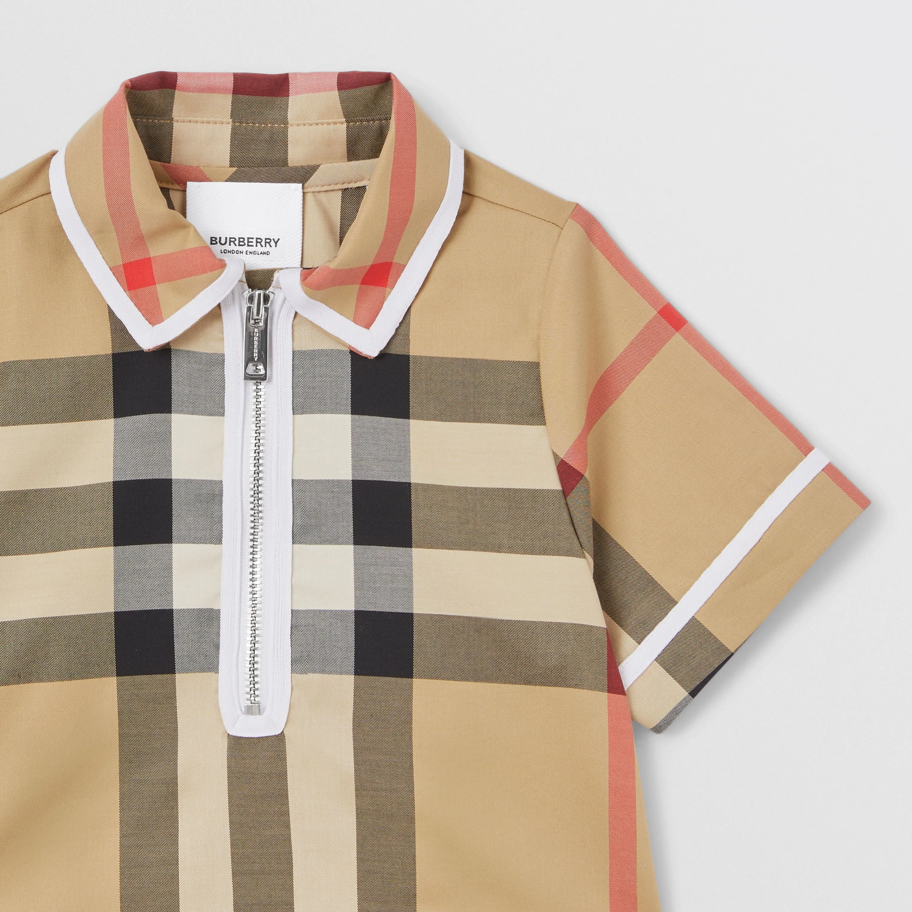 Burberry Baby Check Stretch Cotton Zip-front Shirt