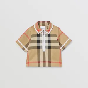 Burberry Baby Check Stretch Cotton Zip-front Shirt