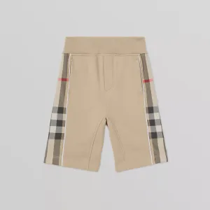 Burberry Beige Check Panel Cotton Shorts
