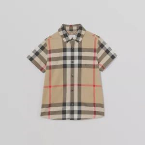 Burberry Short-sleeve Check Stretch Cotton Shirt