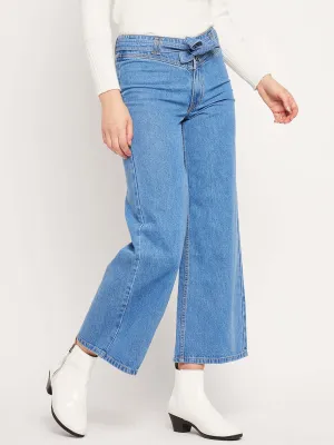 Camla Barcelona Belted Waist Light Blue Wide Leg Jeans