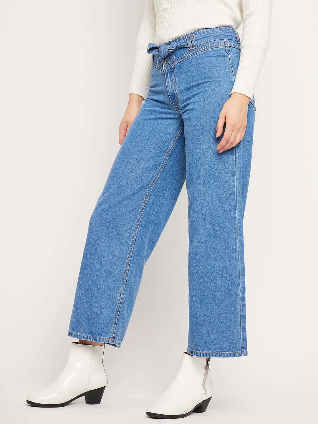 Camla Barcelona Belted Waist Light Blue Wide Leg Jeans