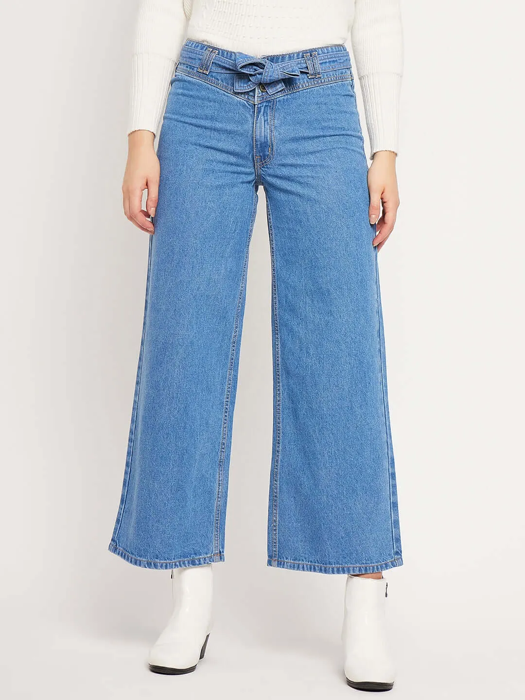 Camla Barcelona Belted Waist Light Blue Wide Leg Jeans