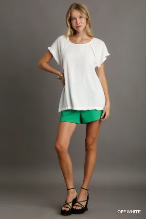 Carly Solid Linen Short Sleeve Top In Off White