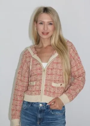 Central Park West Oona Shrunken Tweed Hoodie - Pink