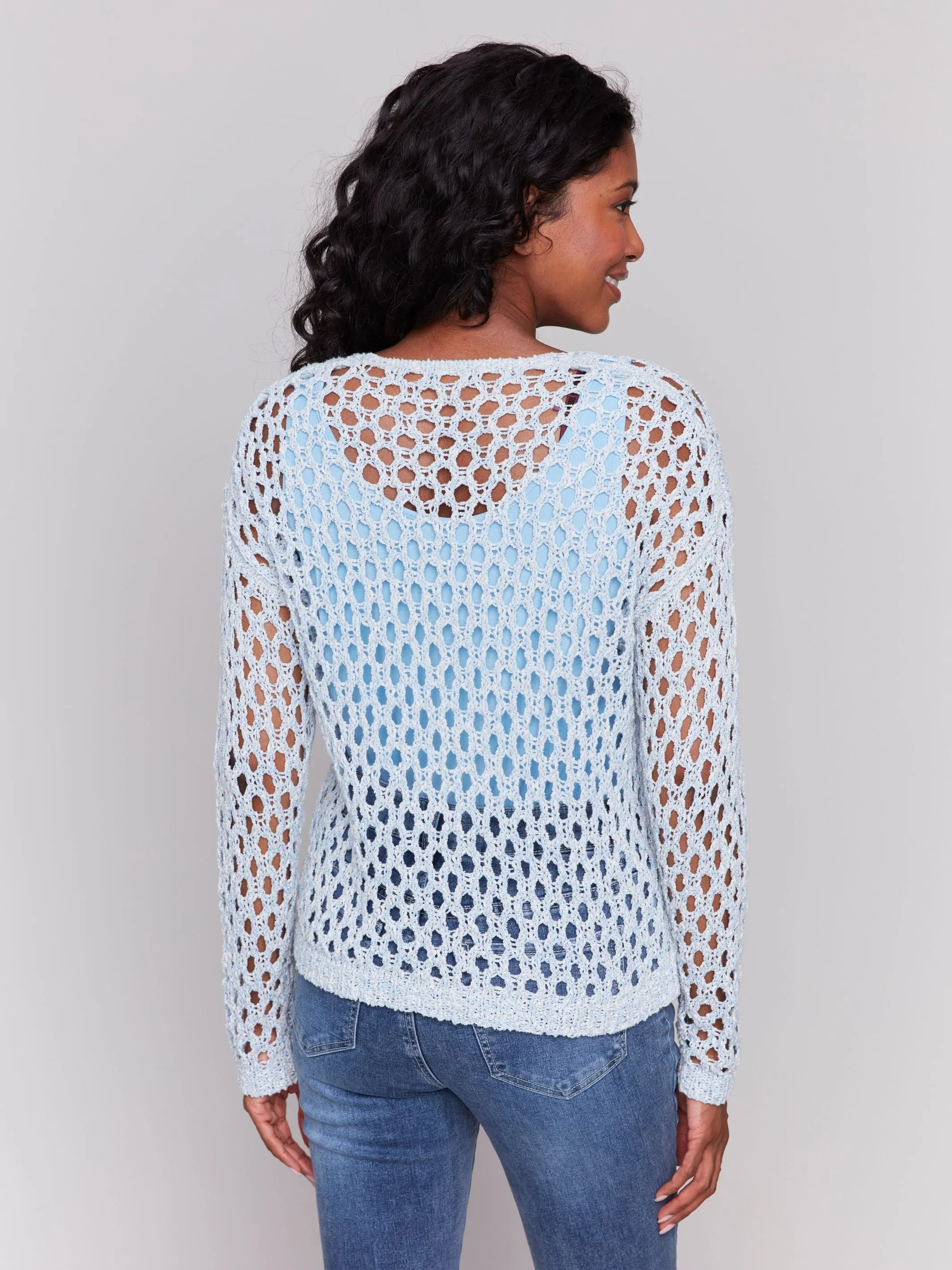 Charlie B Fancy Yarn Fishnet Sweater Denim