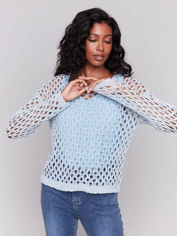Charlie B Fancy Yarn Fishnet Sweater Denim