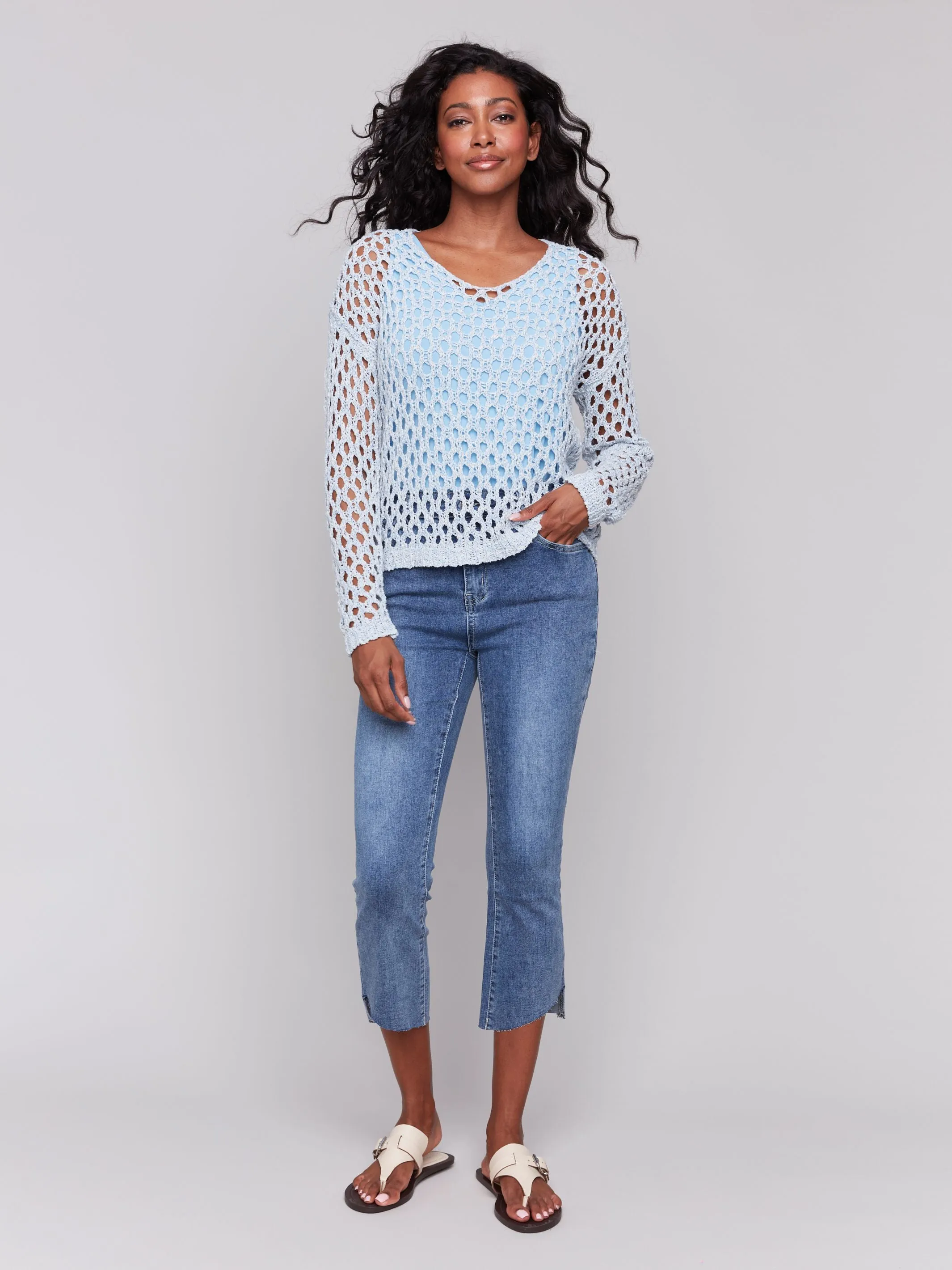Charlie B Fancy Yarn Fishnet Sweater Denim