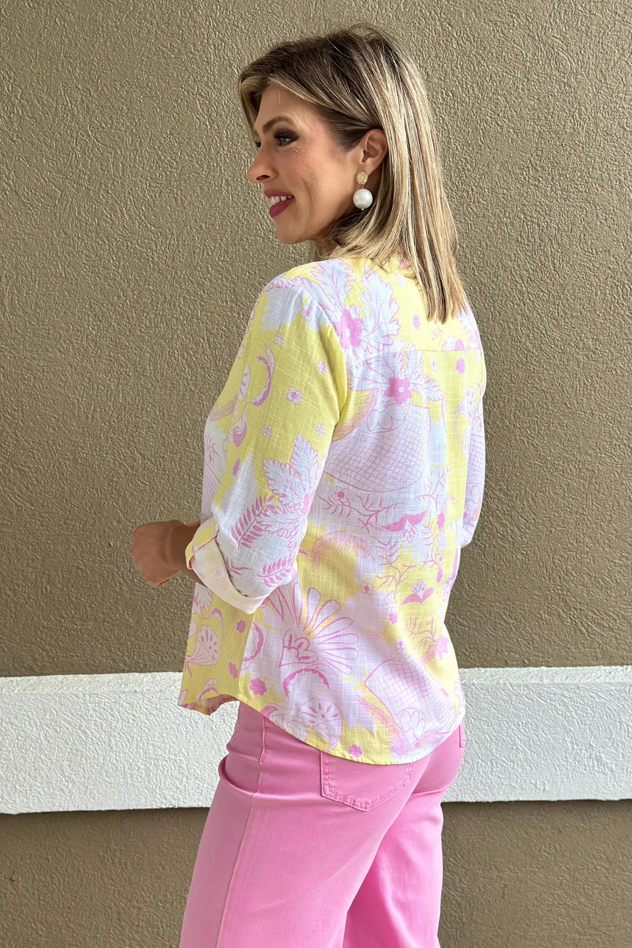 Charlie B Lemonade Printed Roll-Up Sleeve Shirt