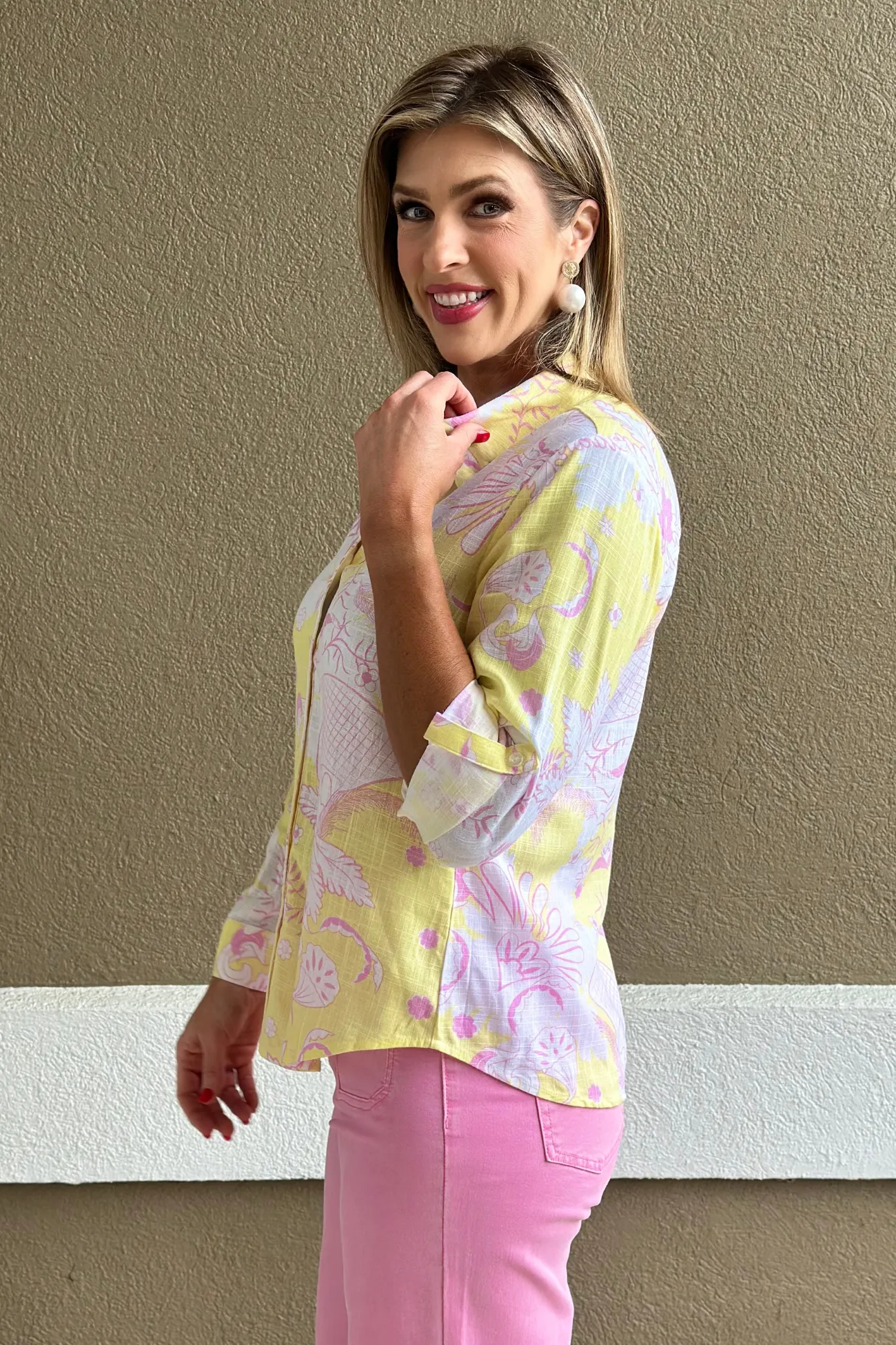 Charlie B Lemonade Printed Roll-Up Sleeve Shirt