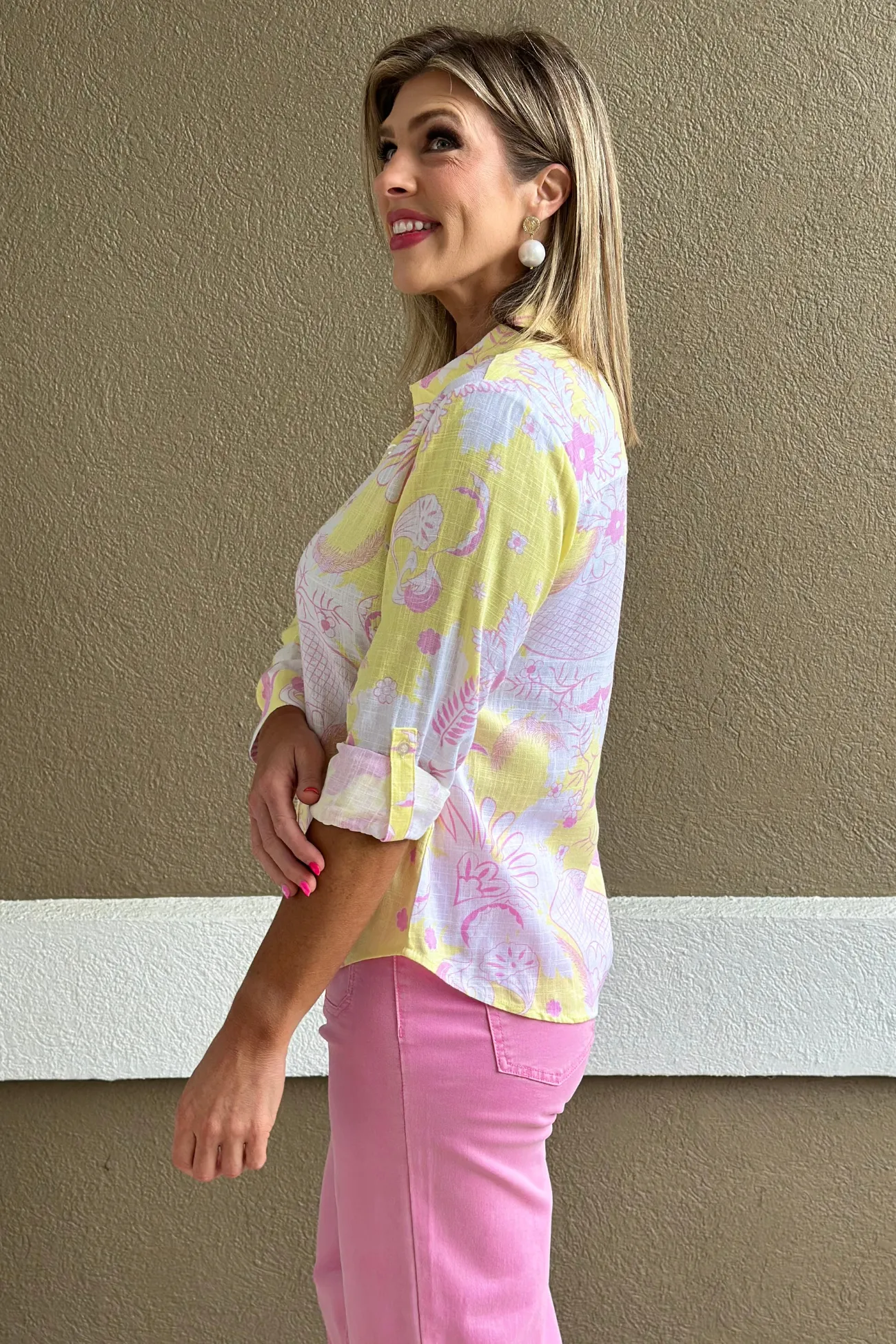 Charlie B Lemonade Printed Roll-Up Sleeve Shirt