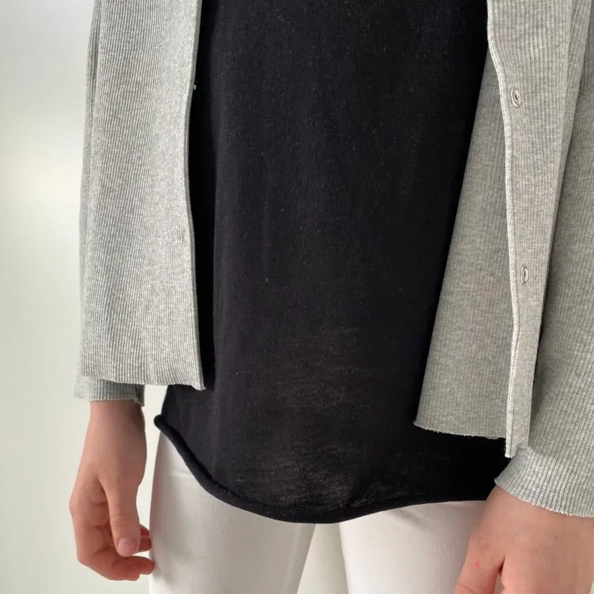 Chia Cotton Rib Cardigan (Light Grey)