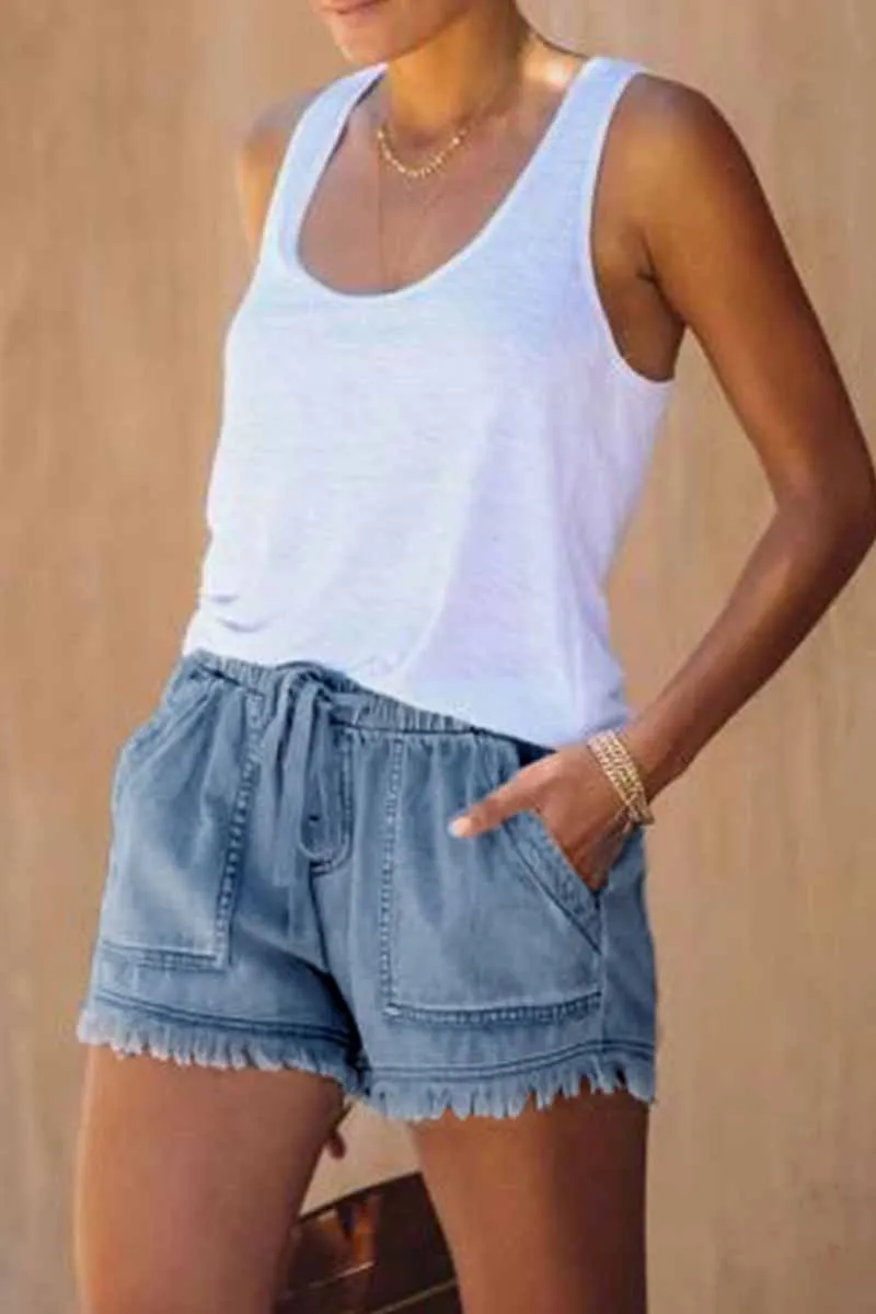 Chicindress Lace-up Fringed Thin Denim Shorts