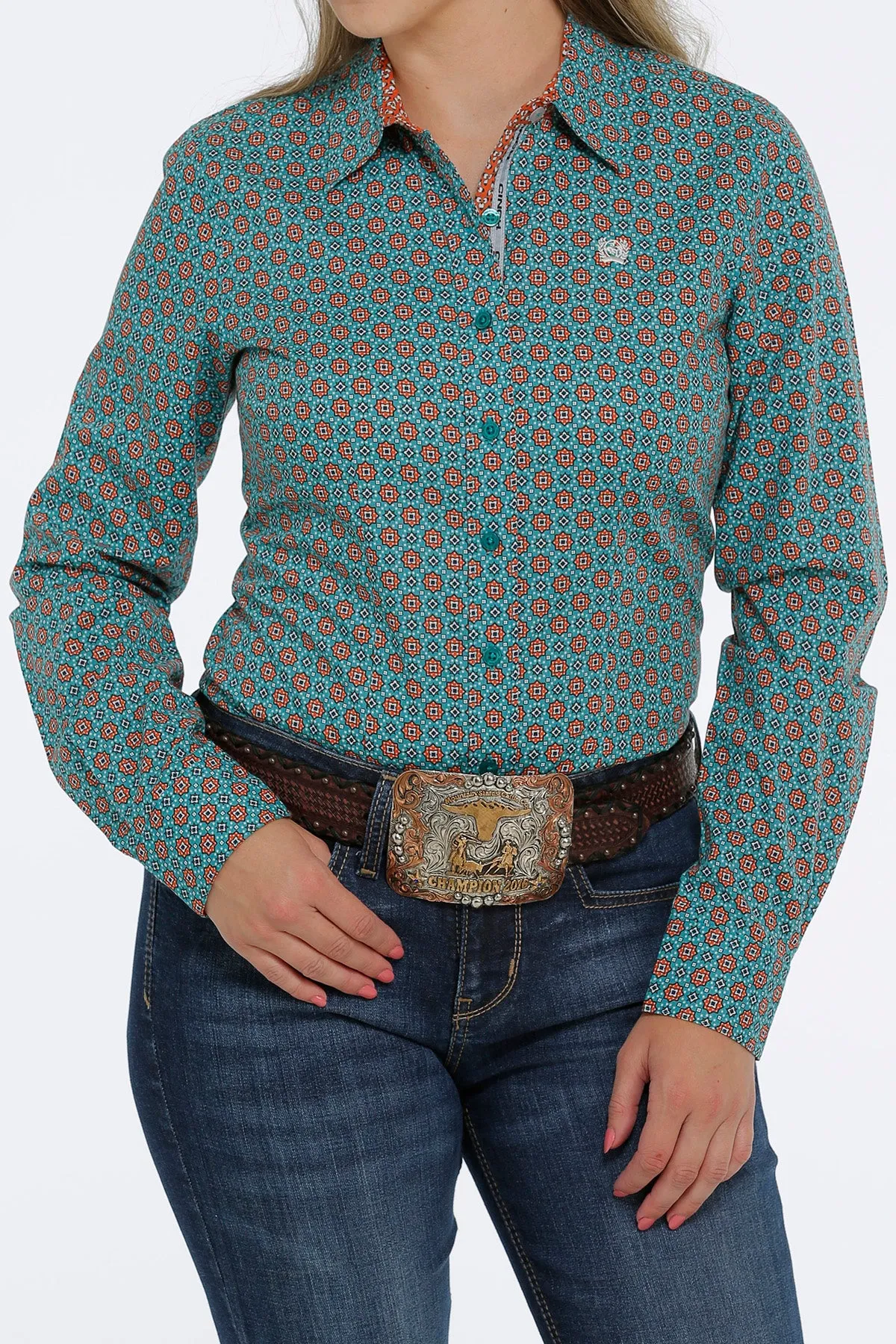 Cinch Women's Green Medallion Print Long Sleeve Western Shirt
