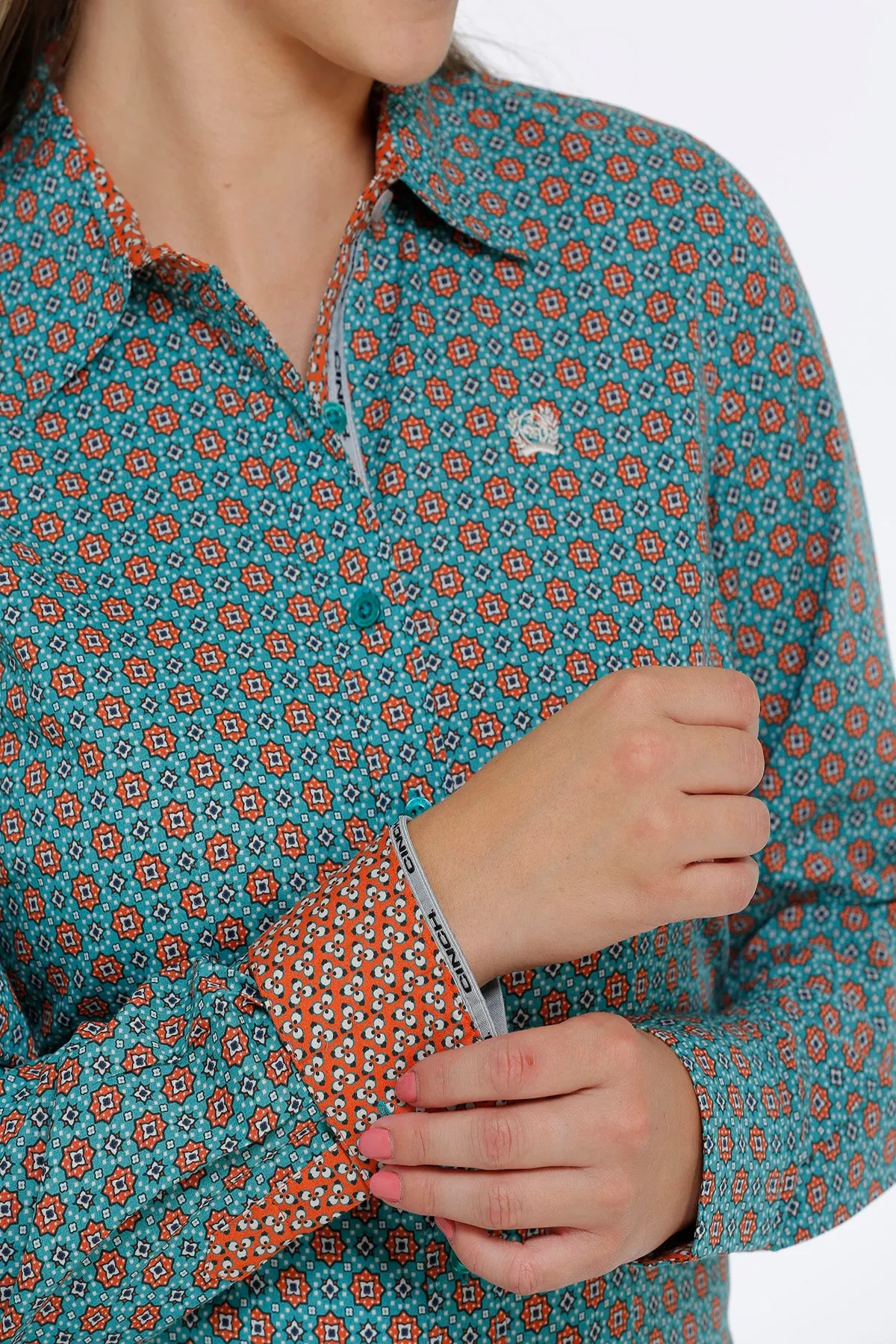 Cinch Women's Green Medallion Print Long Sleeve Western Shirt
