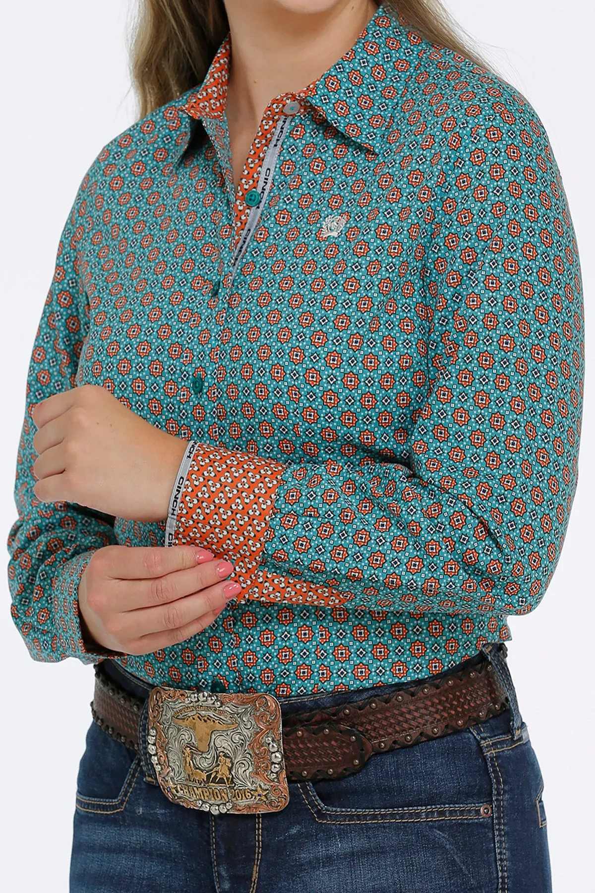 Cinch Women's Green Medallion Print Long Sleeve Western Shirt
