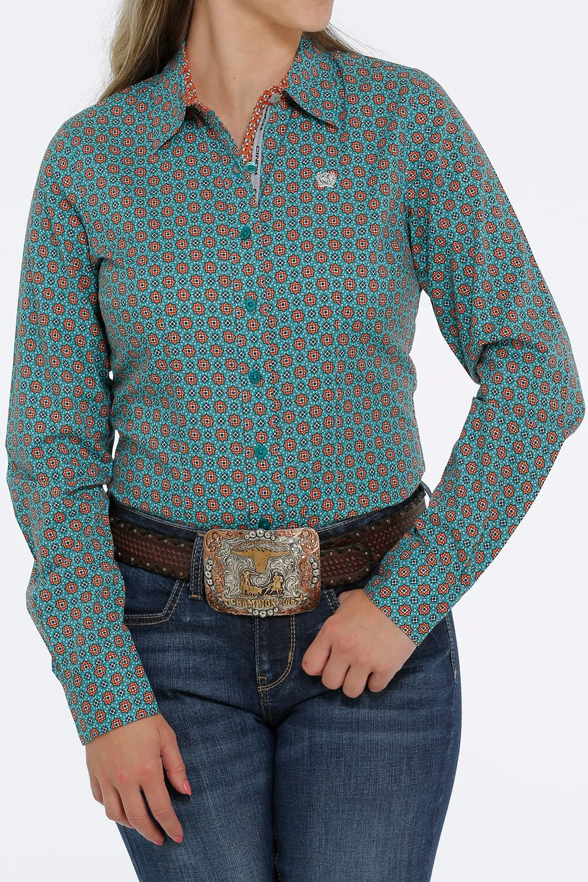 Cinch Women's Green Medallion Print Long Sleeve Western Shirt