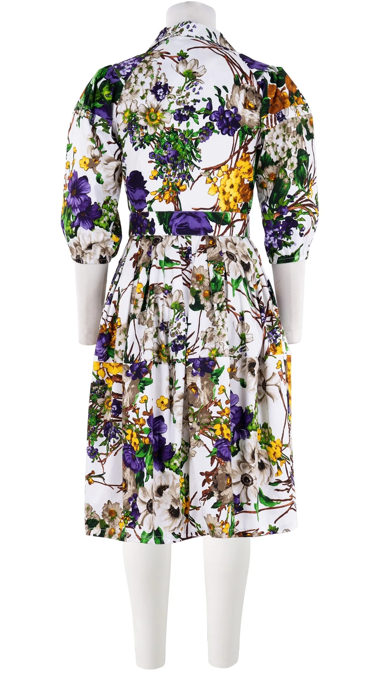 Claire Dress Shirt Collar 3/4 Puff Sleeve Cotton Stretch (Alpine Flowers)