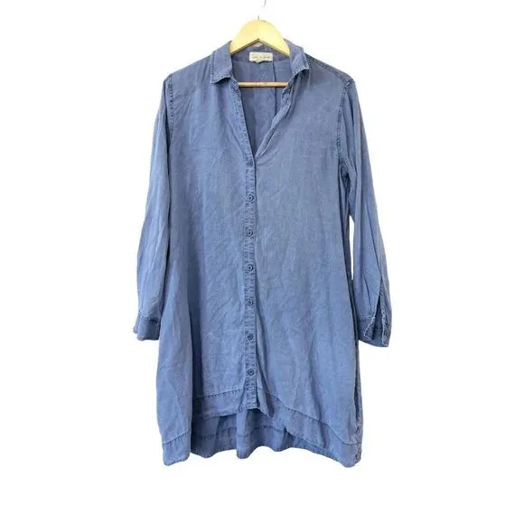 Cloth &amp; Stone Farryn Laced-Back Chambray Denim Tencel Shirtdress, Small