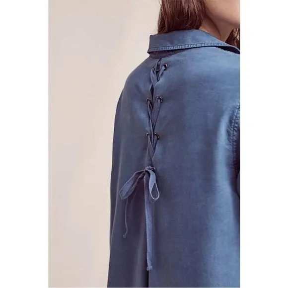 Cloth &amp; Stone Farryn Laced-Back Chambray Denim Tencel Shirtdress, Small