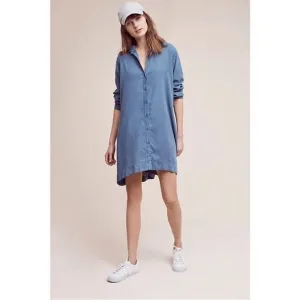 Cloth &amp; Stone Farryn Laced-Back Chambray Denim Tencel Shirtdress, Small