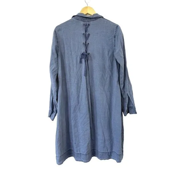Cloth &amp; Stone Farryn Laced-Back Chambray Denim Tencel Shirtdress, Small