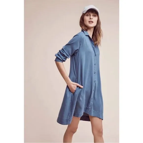 Cloth &amp; Stone Farryn Laced-Back Chambray Denim Tencel Shirtdress, Small