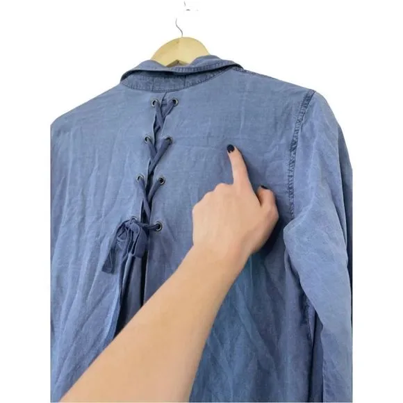 Cloth &amp; Stone Farryn Laced-Back Chambray Denim Tencel Shirtdress, Small