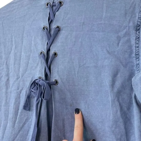 Cloth &amp; Stone Farryn Laced-Back Chambray Denim Tencel Shirtdress, Small