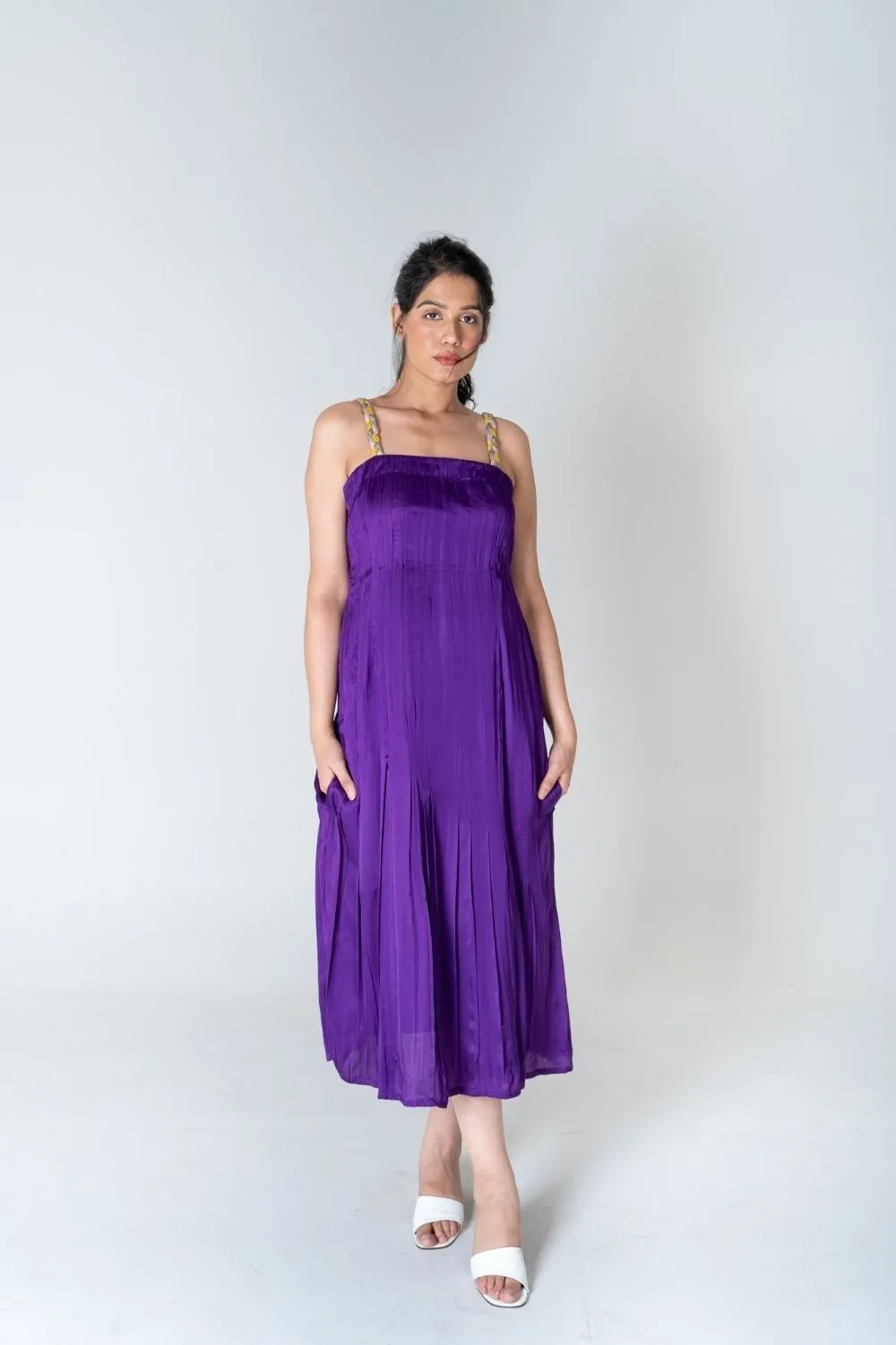 Color-Blocked Braided Sleeveless Purple Maxi Dress