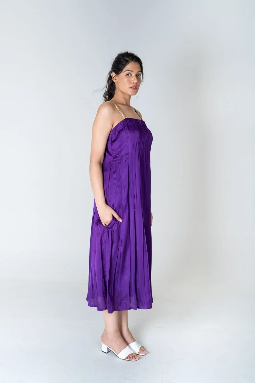 Color-Blocked Braided Sleeveless Purple Maxi Dress