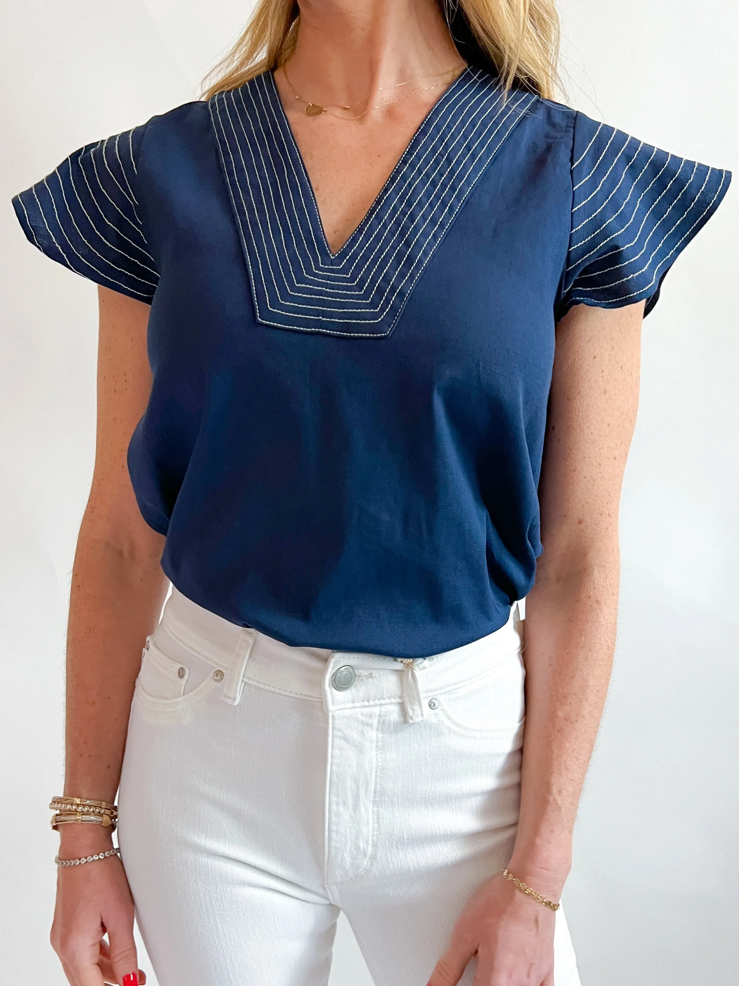 Contrast Stitch Short Sleeve Top
