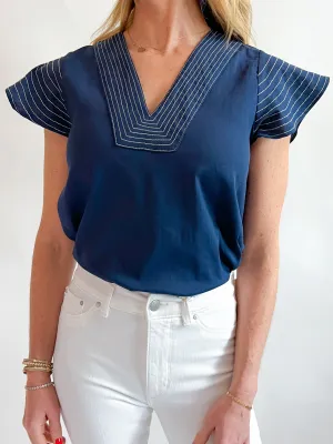 Contrast Stitch Short Sleeve Top