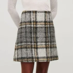 COS Plaid Wool Blend A-Line Skirt Size 8 Black Gray
