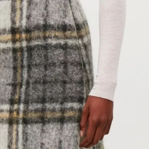 COS Plaid Wool Blend A-Line Skirt Size 8 Black Gray