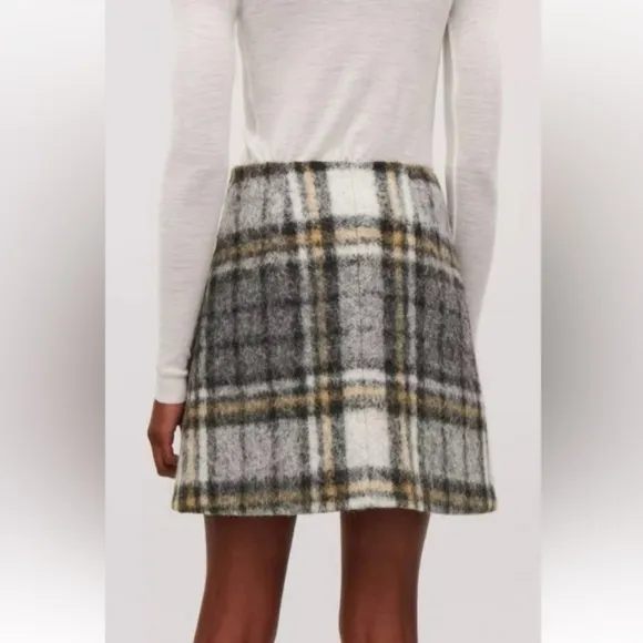 COS Plaid Wool Blend A-Line Skirt Size 8 Black Gray
