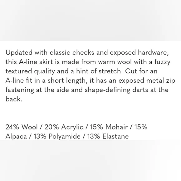 COS Plaid Wool Blend A-Line Skirt Size 8 Black Gray