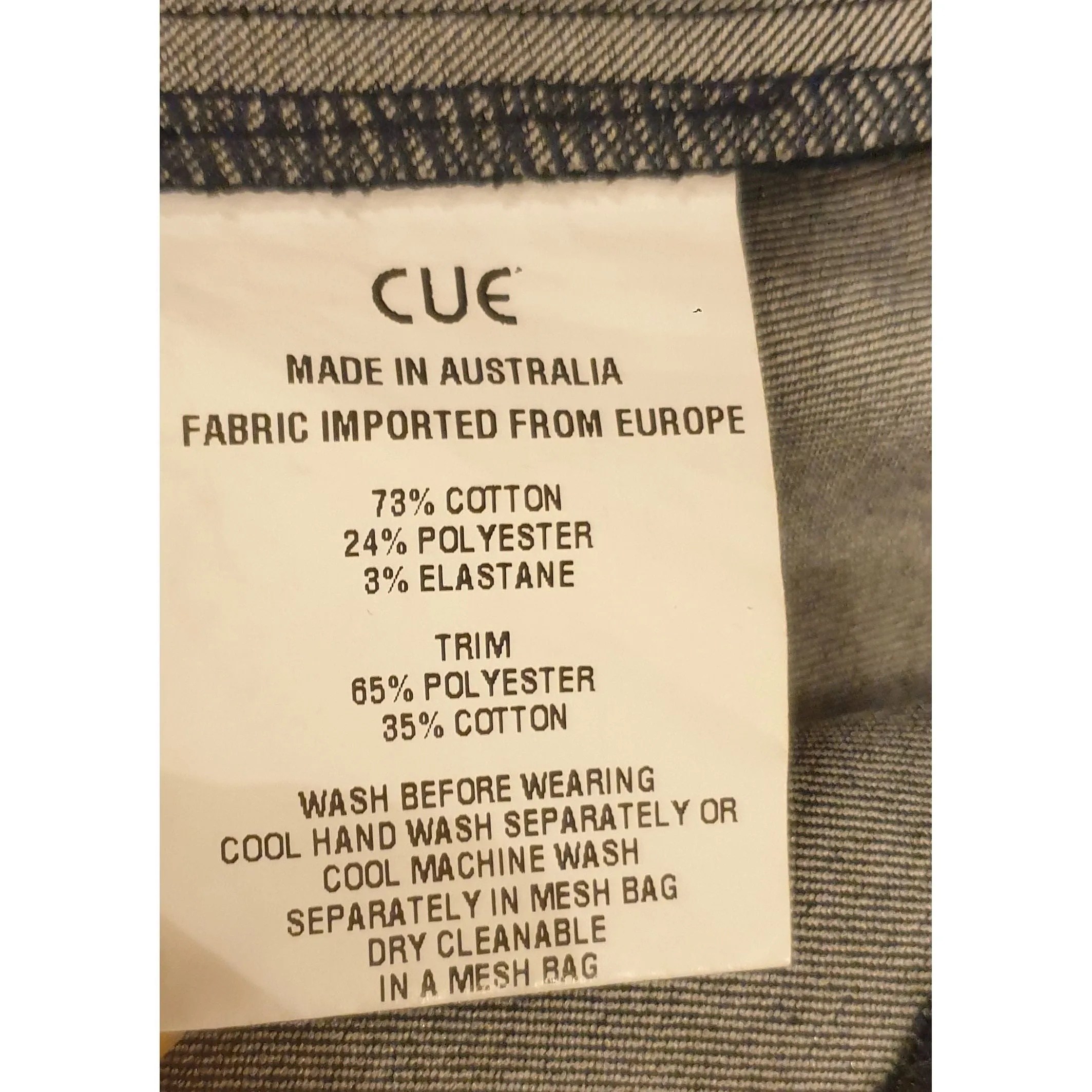 Cue dark denim high waisted skirt size 6