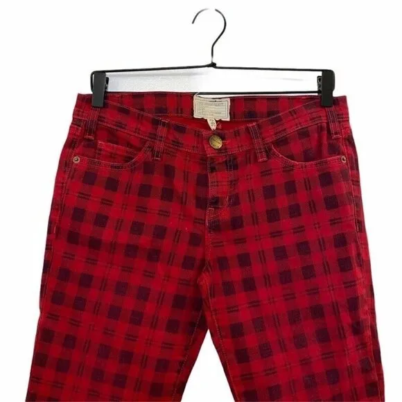 Current/Elliott The Stiletto Skinny Jeans Red Plaid 28