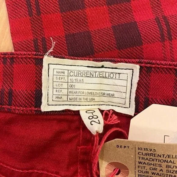 Current/Elliott The Stiletto Skinny Jeans Red Plaid 28